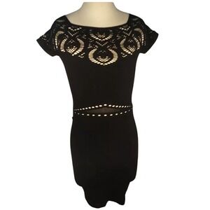 Bebe Black Mini Stretch Dress P/S Classic‎ short sleeve cocktail party USA Made